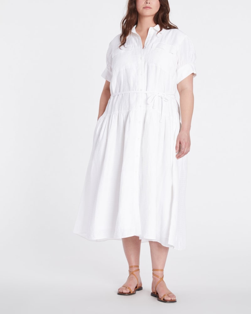 Front of a model wearing a size XL Carrington Dress in Off White by Tanya Taylor. | dia_product_style_image_id:348100